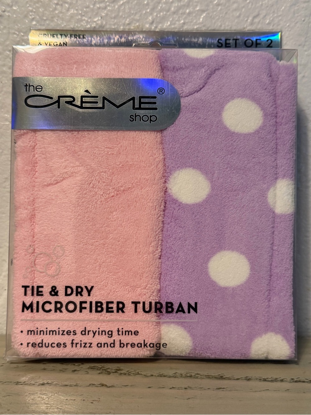 The Crème Shop Tie & Dry Microfiber Turban Set - Pink & Lavender Polka Dot